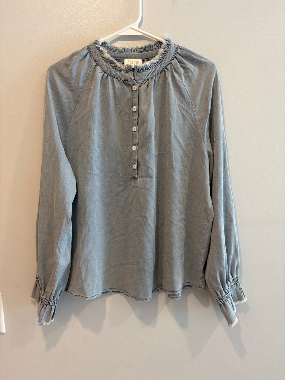 Fate Soft Blue Button-Front Long Sleeve Blouse ptp 22.5 length 25